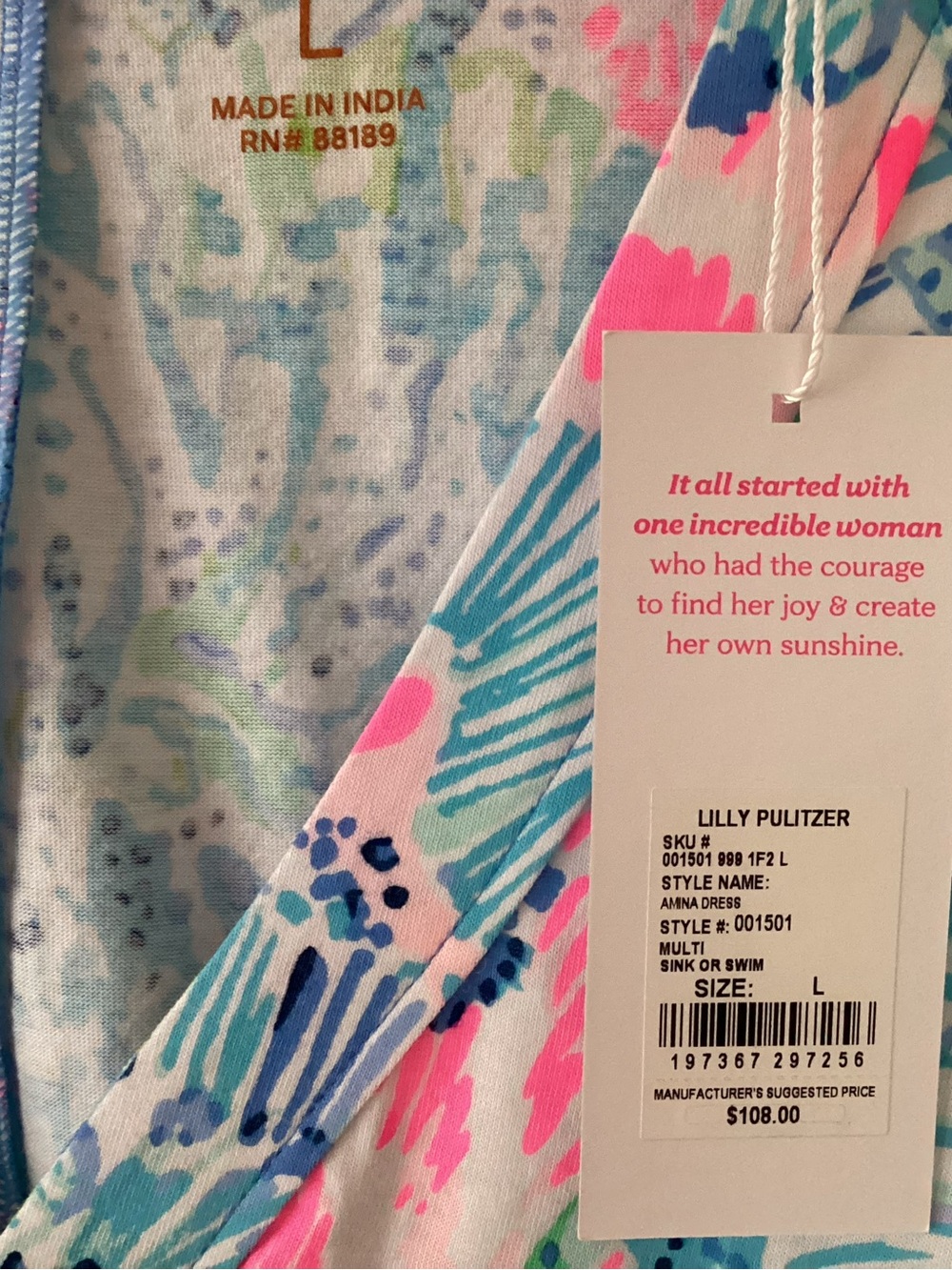 Lilly Pulitzer Pink, Aqua & Navy Tropical Print Dress - Picture 4 of 4